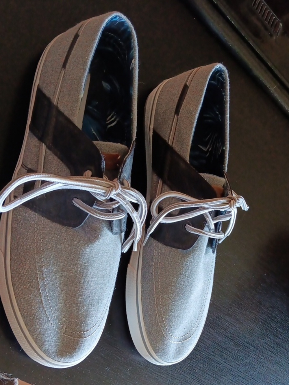 Tommy Bahama Gray and Black Canvas Boat Shoes